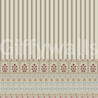 Soft flower wallpaper mural paired with timeless striped wallpaper design