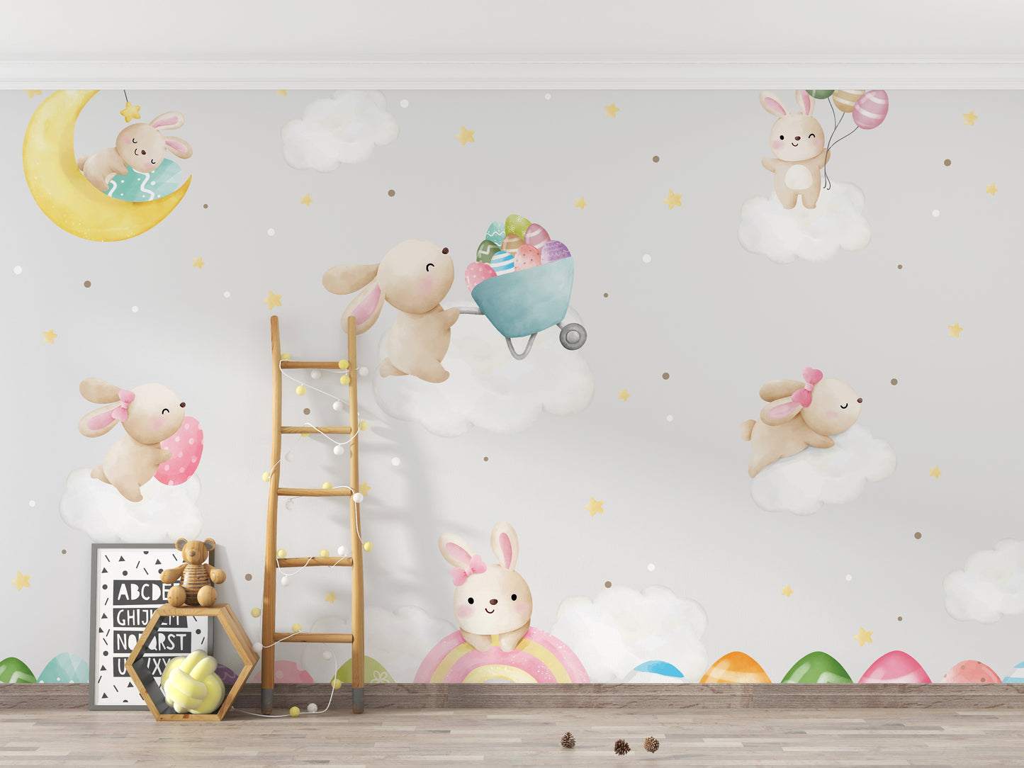 Removable Pastel Bunny Easter Wall Mural