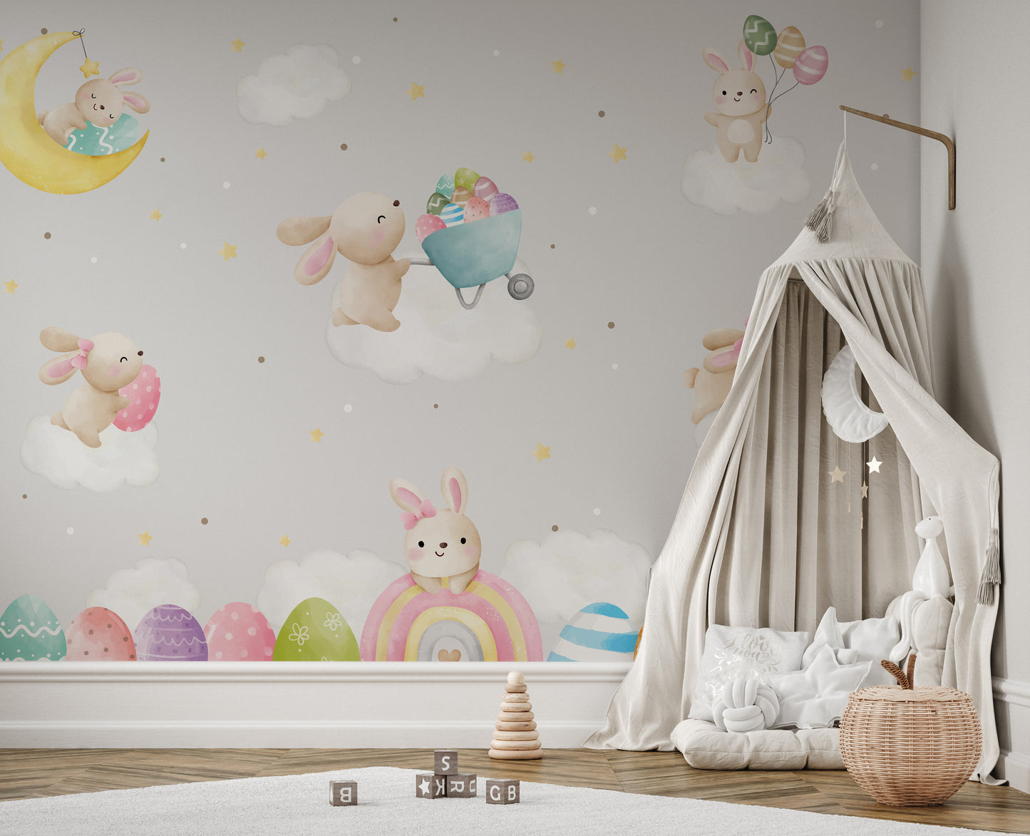Removable Pastel Bunny Easter Wall Mural