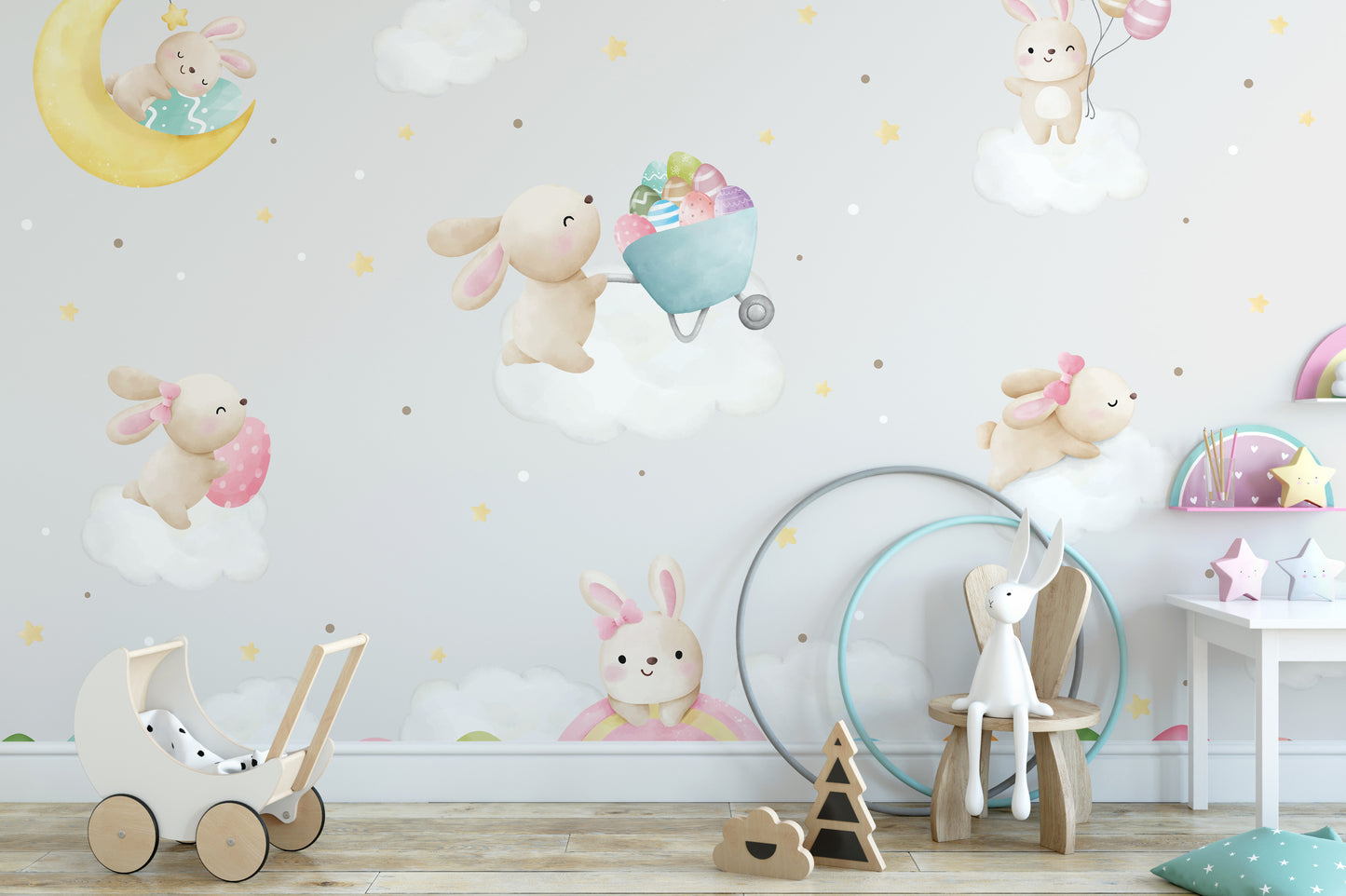 Removable Pastel Bunny Easter Wall Mural