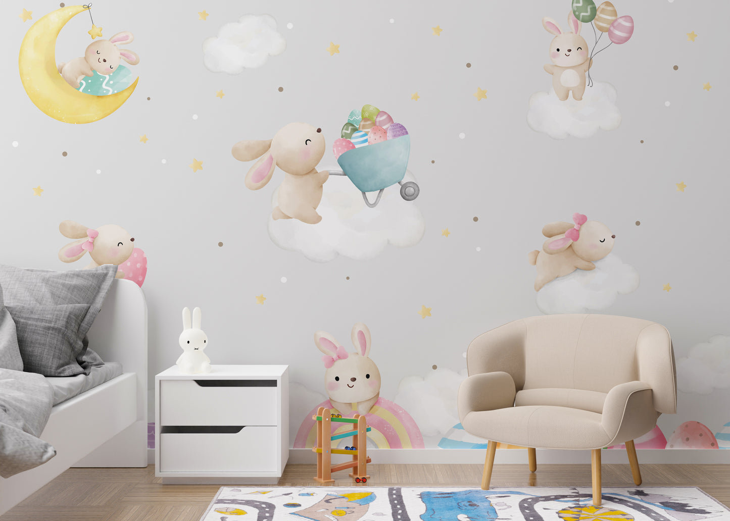 Removable Pastel Bunny Easter Wall Mural