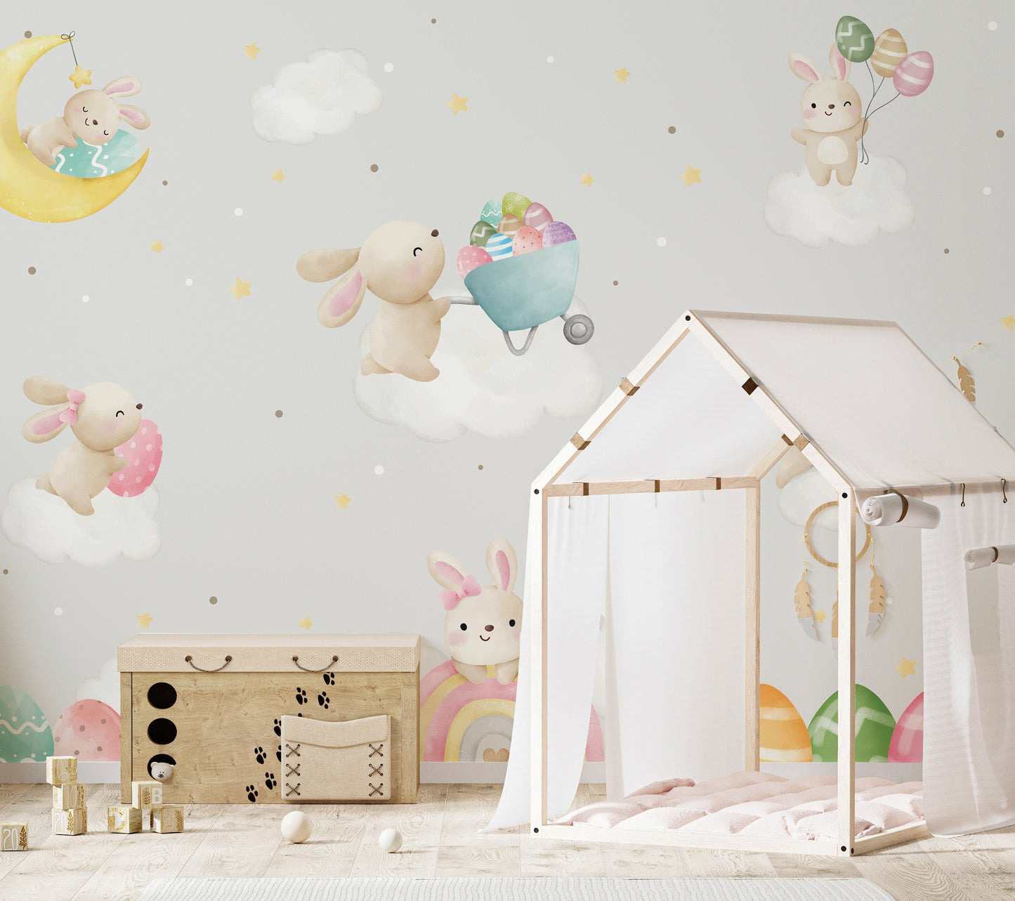 Removable Pastel Bunny Easter Wall Mural