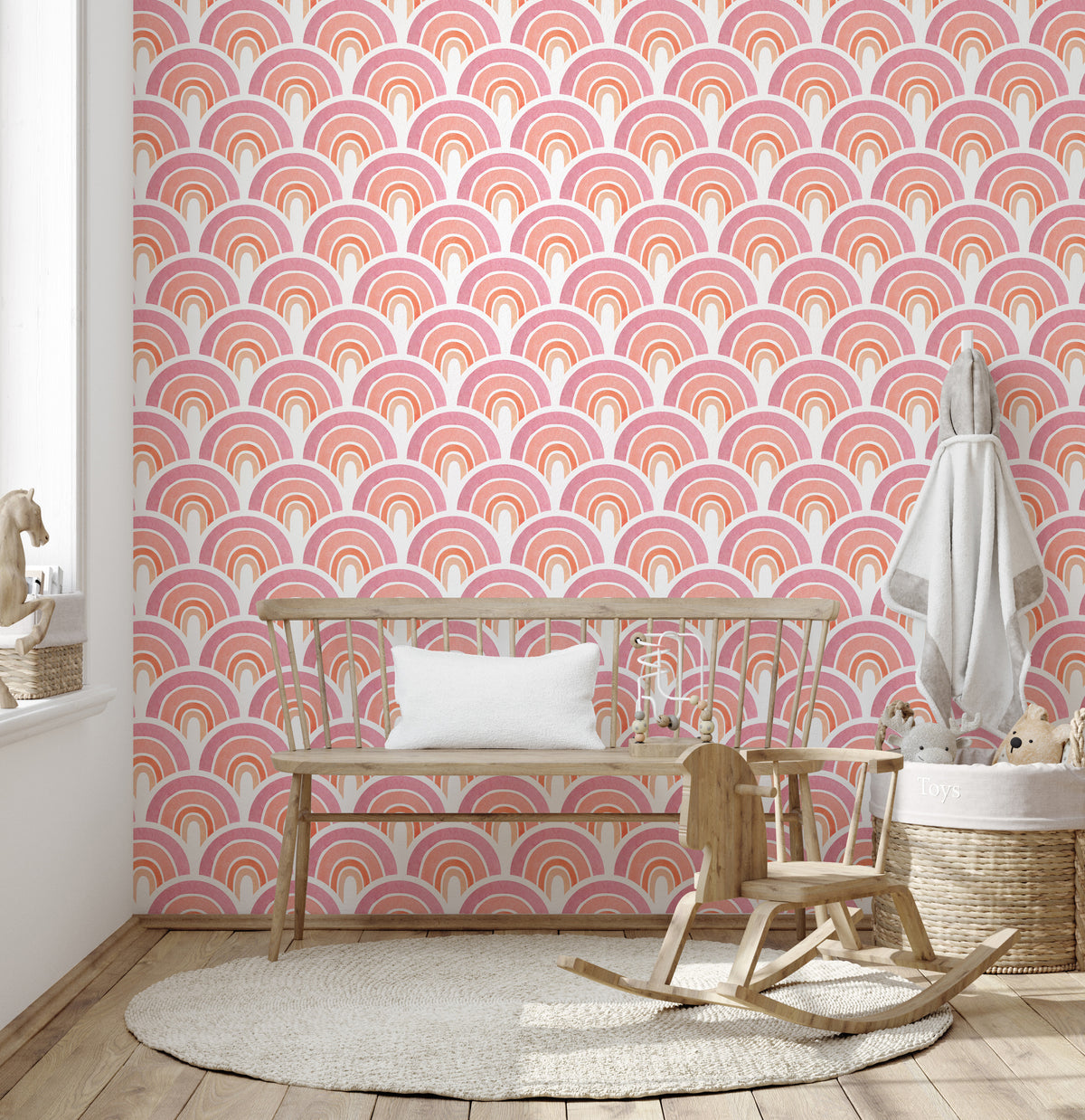 Playful pink rainbow wall art for kids