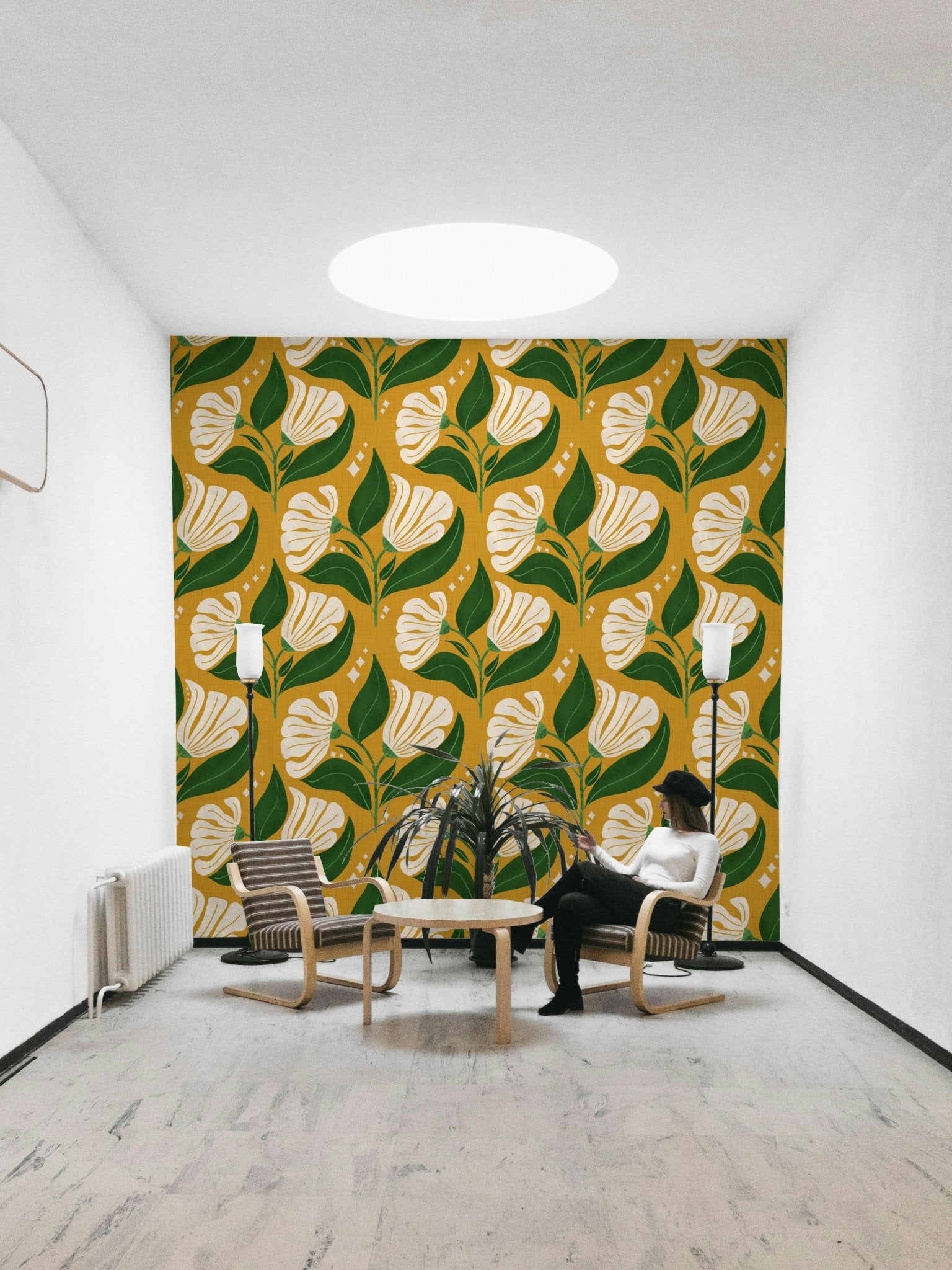 The style is reminiscent of 1970s design.
