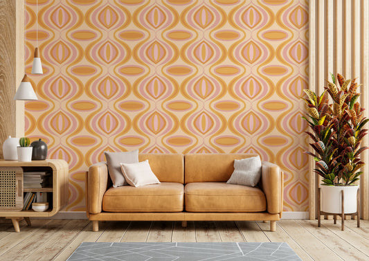 A wallpaper with a wavy, flowing pattern of wiggly lines.
