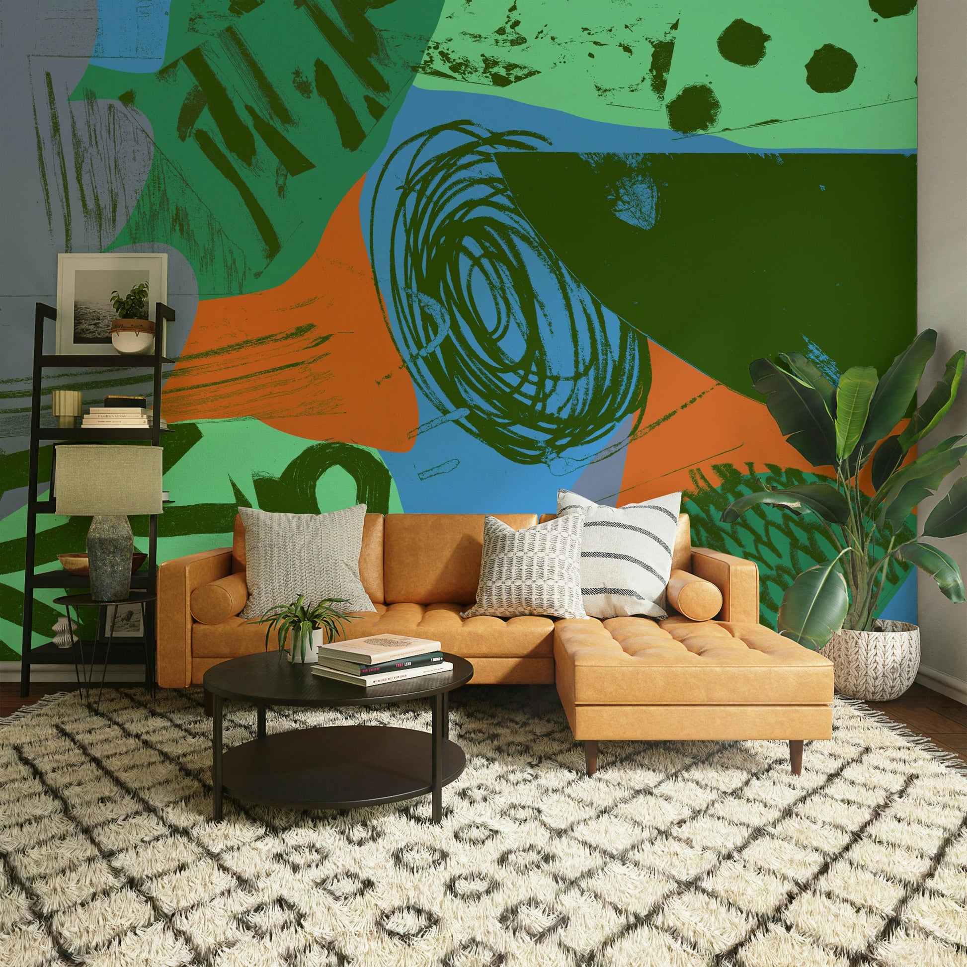 A beautiful abstract ocean wall mural for a living room.

