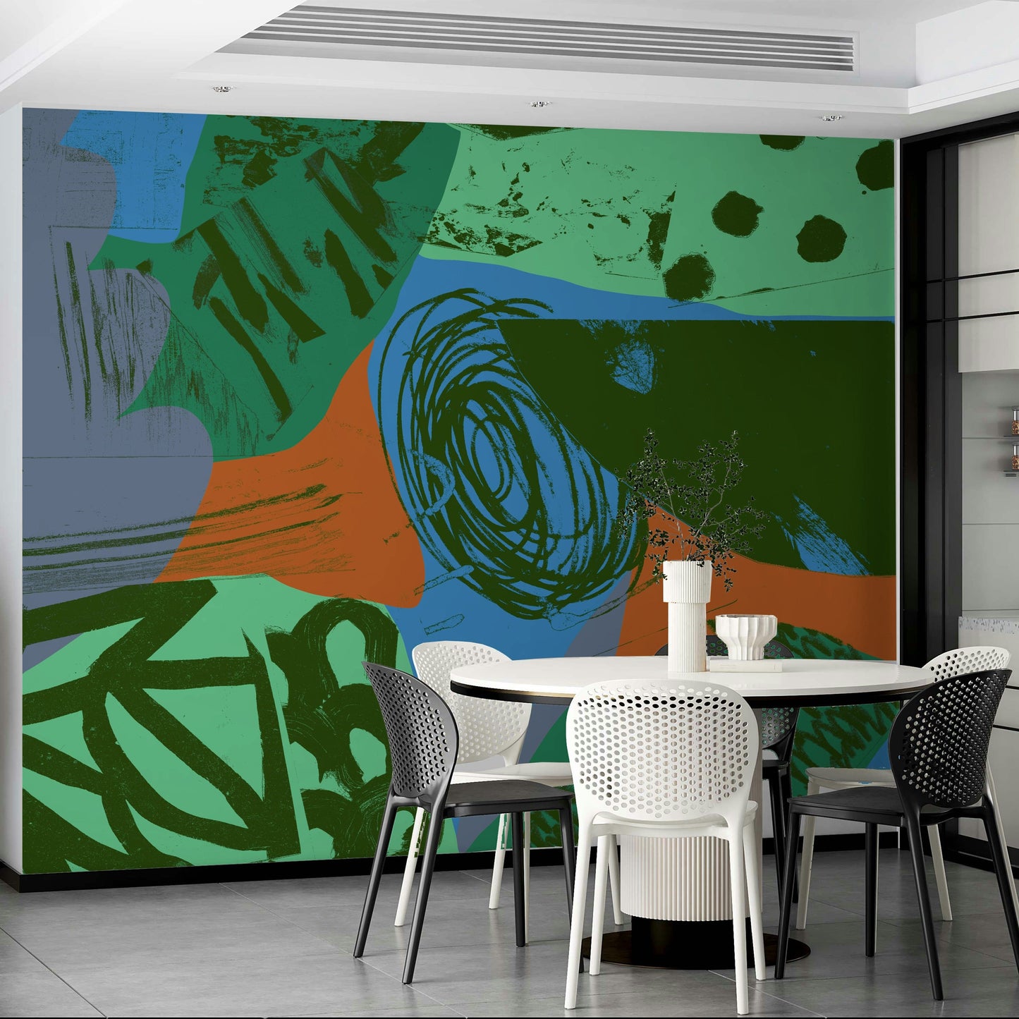 A peaceful open ocean mural on decorative wallpaper.

