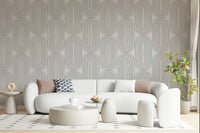 Curved geometric Retro Arches wallpaper, artistic, contemporary interior design.