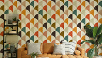The colors are a classic retro palette, including oranges, yellows, and browns.

