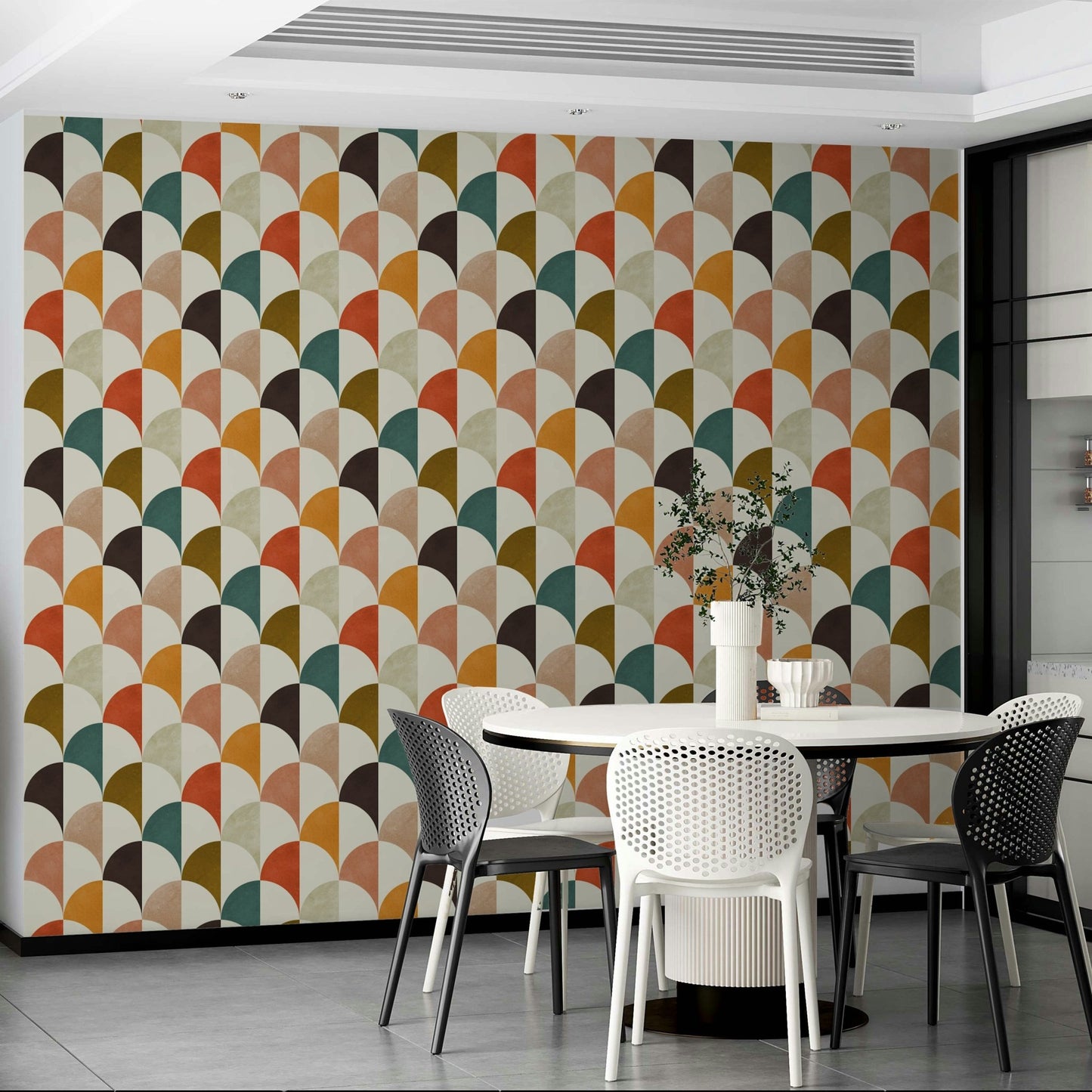 The style is geometric and has a playful, nostalgic feel.

