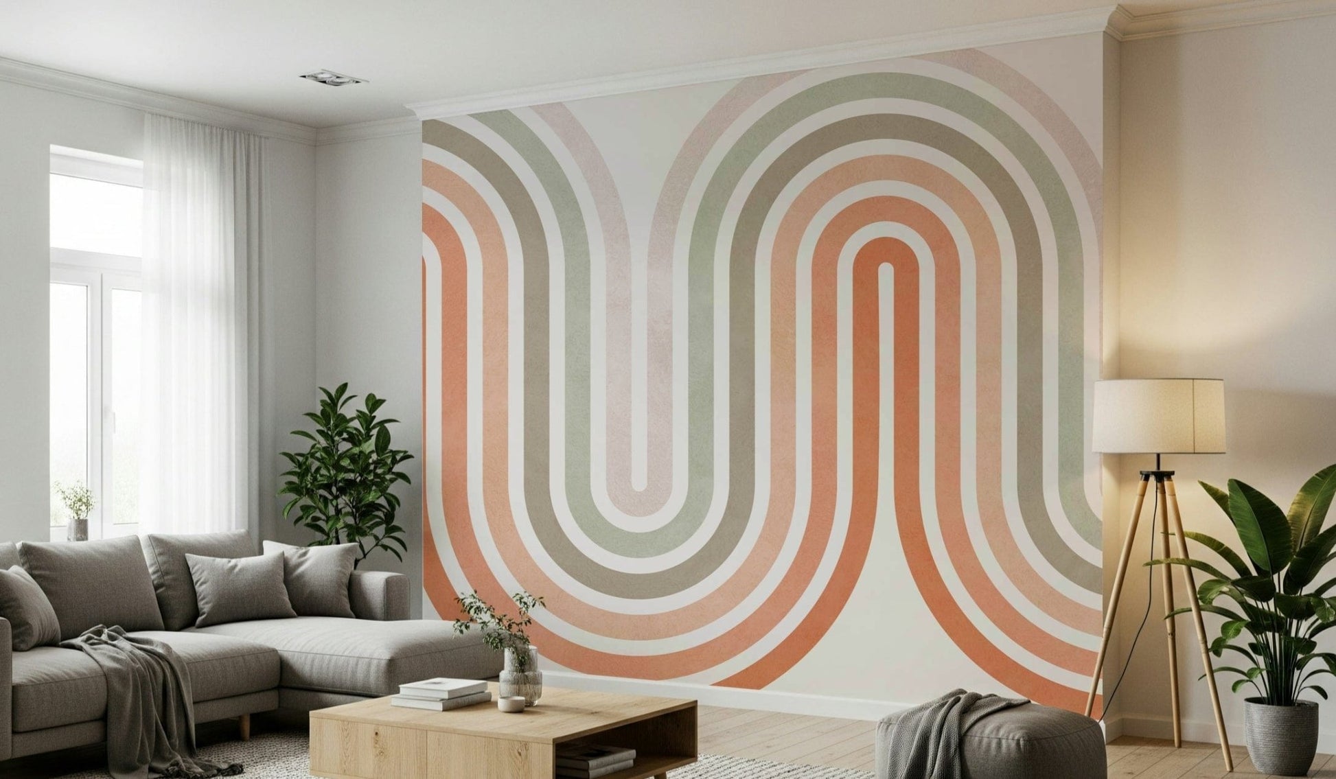 Curved geometric Retro Archway wall design, stunning colors.