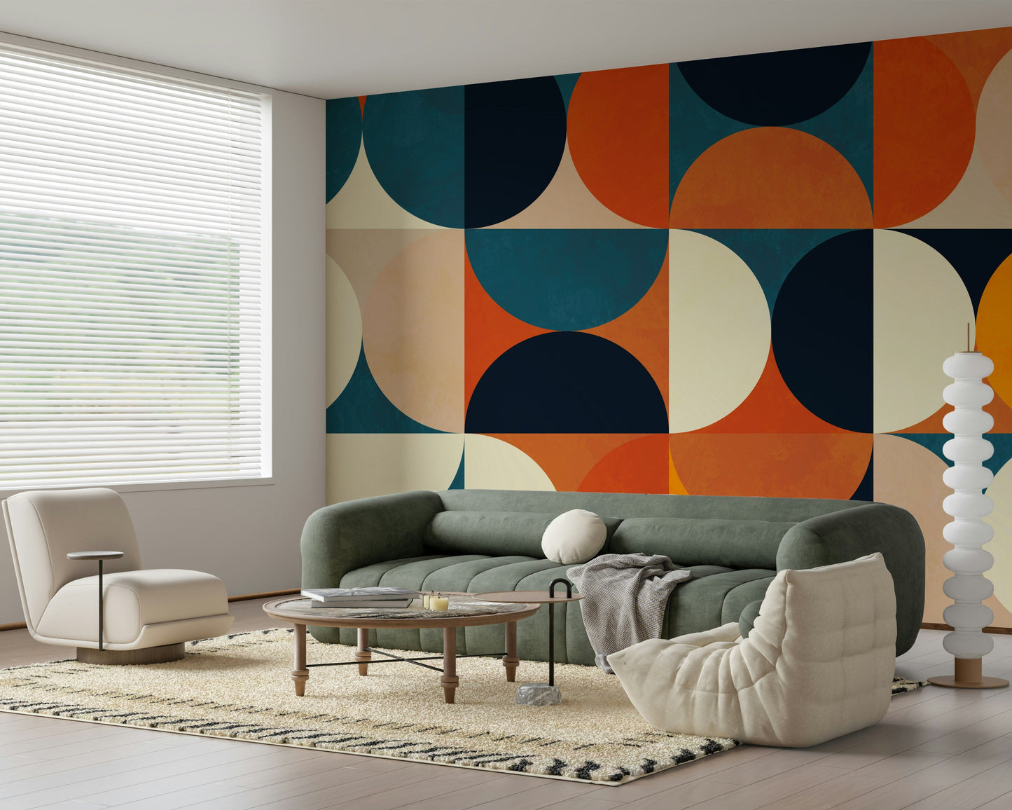 A calming modern pattern wallpaper mural that defines a space.