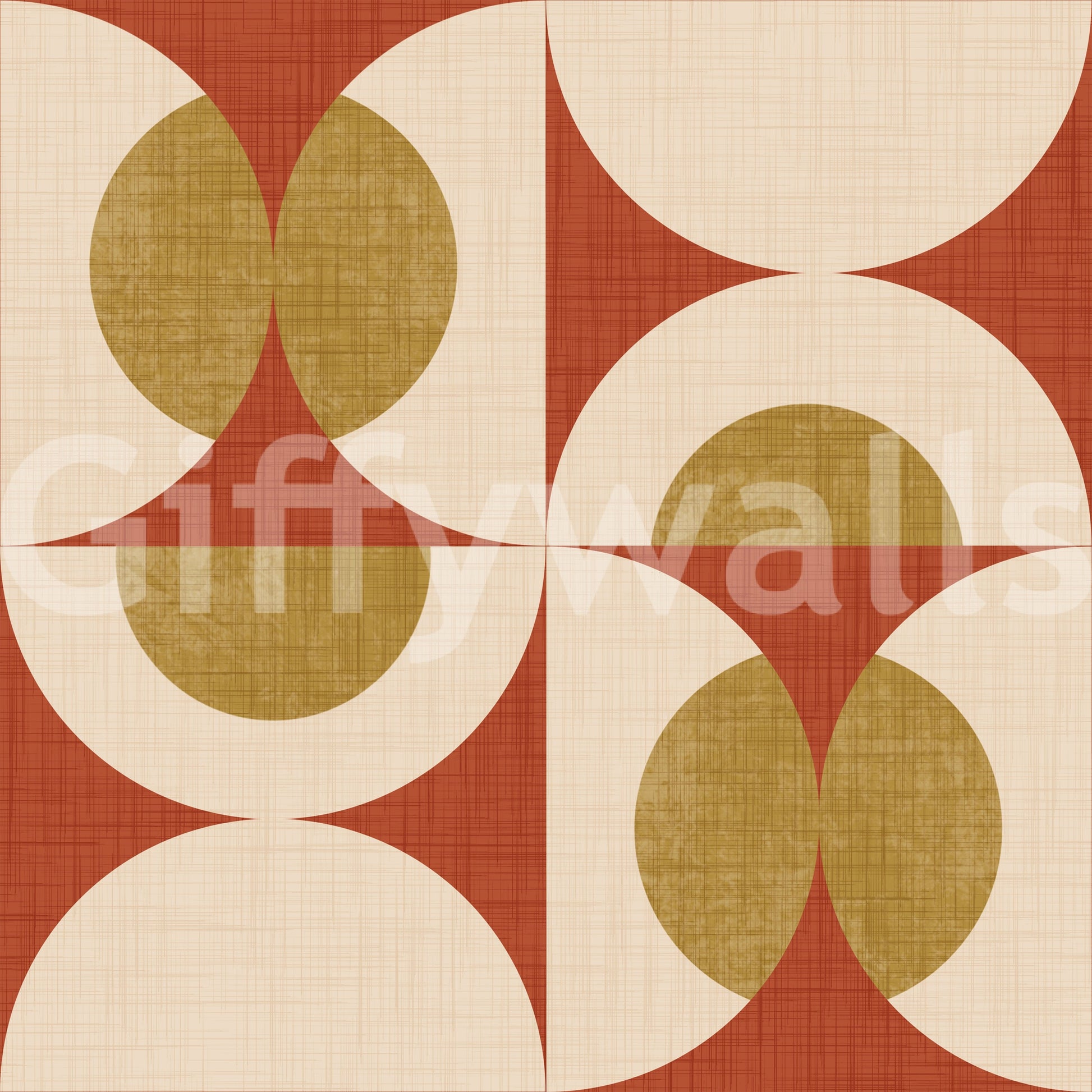 Classic mid-century arc wallpaper with layered curved shapes in a repeating grid.