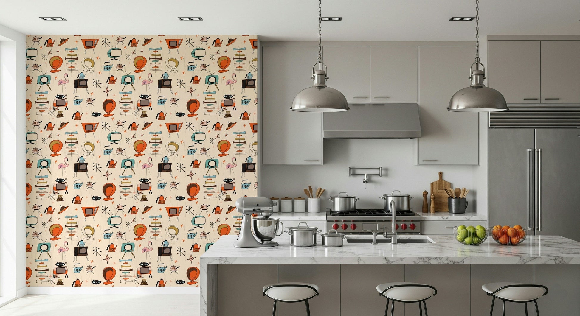 Orange Pod Chair Wallpaper, Atomic Retro Objects, Distinctive Look.