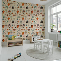 Atomic Retro Wallpaper, Mid-Century Furniture, Kitsch Devices Print.