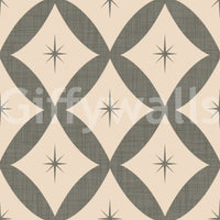 Abstract geometric wallpaper with olive diamonds arranged in a grid with starburst details.