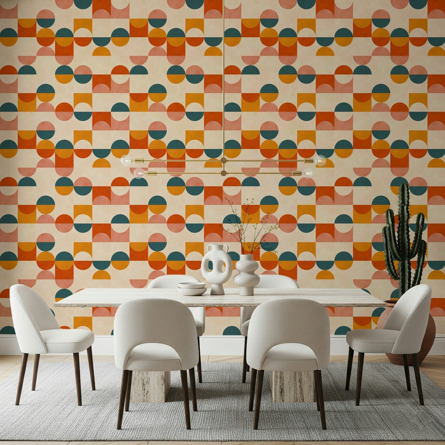 Stylish Balance Act mural: interlocking geometric shapes in cheerful, artistic hues.