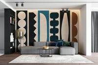 The design features a playful, interlocking arrangement of different sized rectangles and squares.

