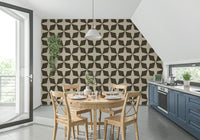 Bold abstract flower wallpaper in brown and beige
