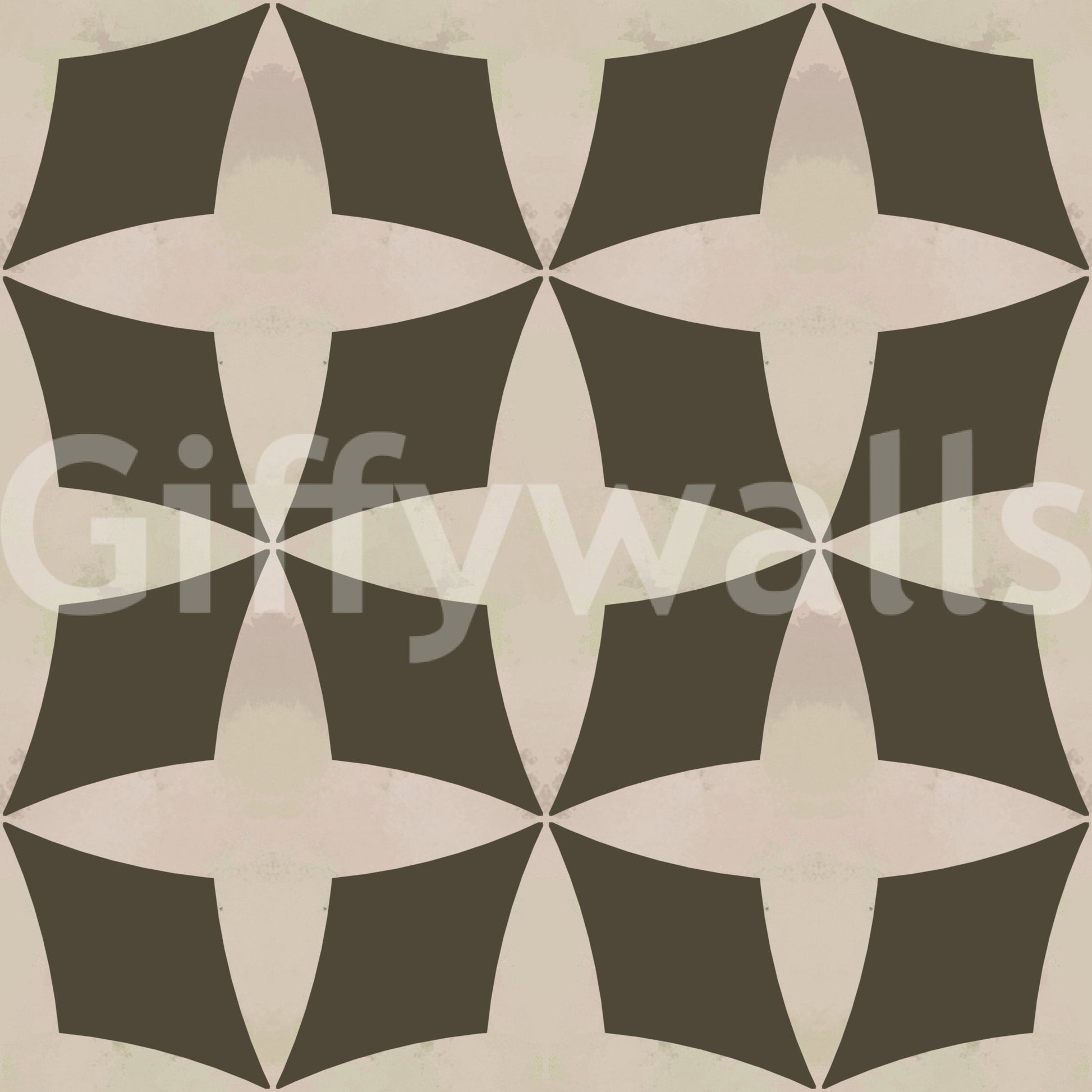 Graphic retro floral wallpaper in cream and olive