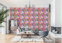 Detailed view of the Retro Bloom Flower Fruit Burst Wallpaper with modern botanical art.