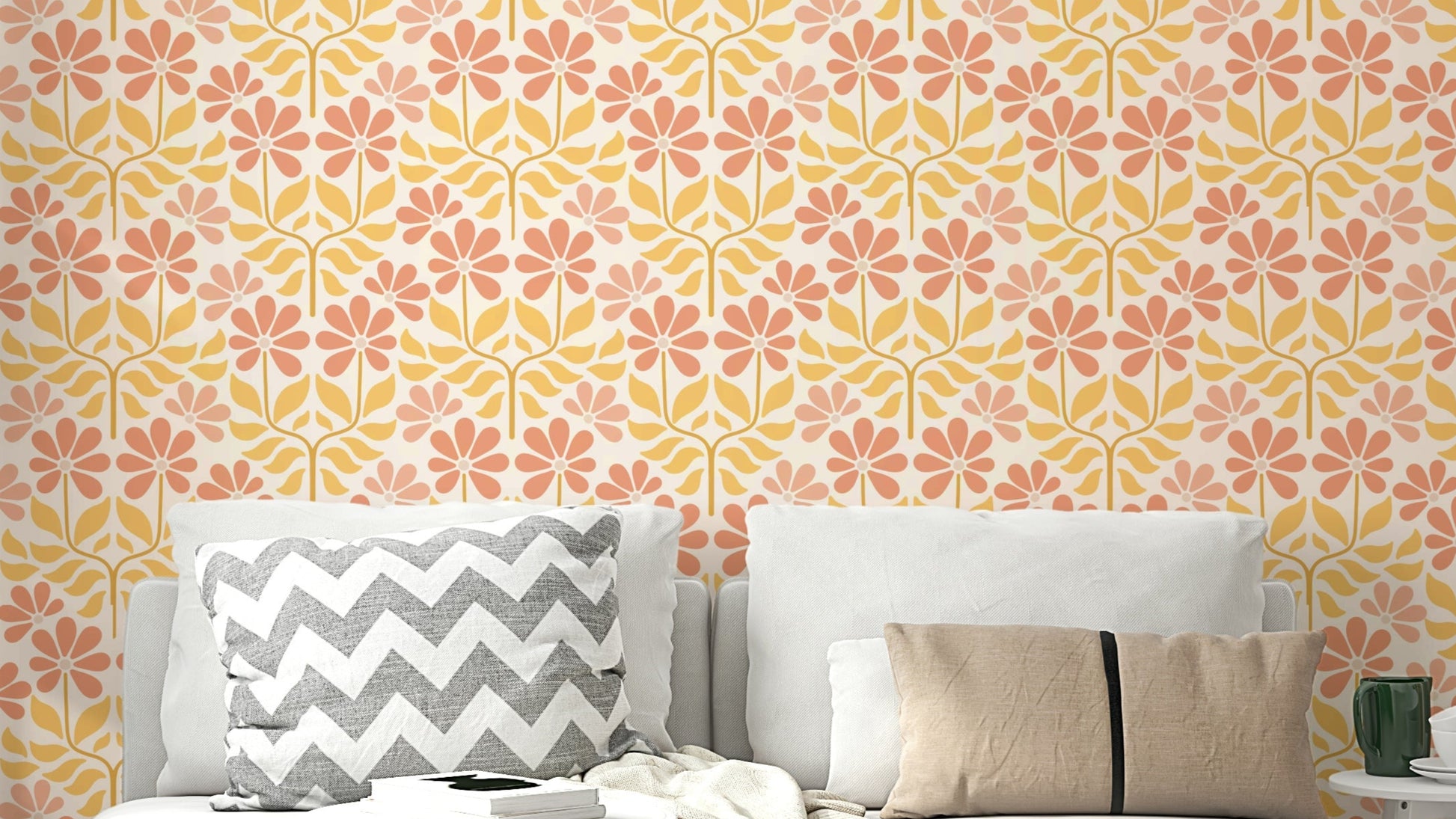 Bold flower wallpaper in retro 60s and 70s style

