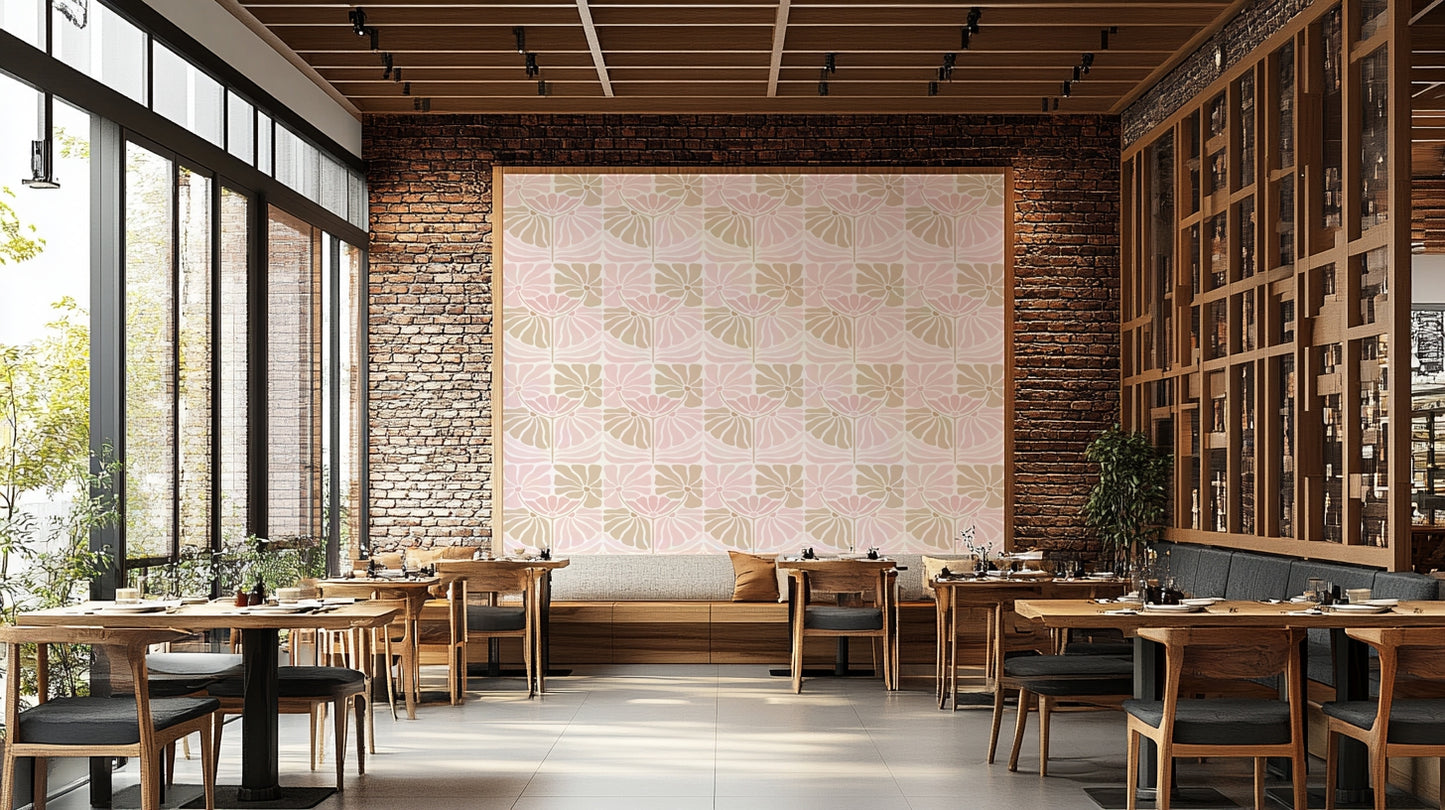 Retro wallpaper with blush roses and classic print

