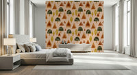 An artistic abstract tree mural on minimalist wallpaper.

