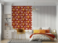 Cute retro Christmas wallpaper with repeating winter characters, ornaments, and cozy cabin designs.