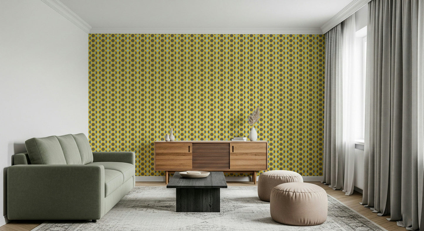 Chic circular repeating Mod Circle Pop wall mural.