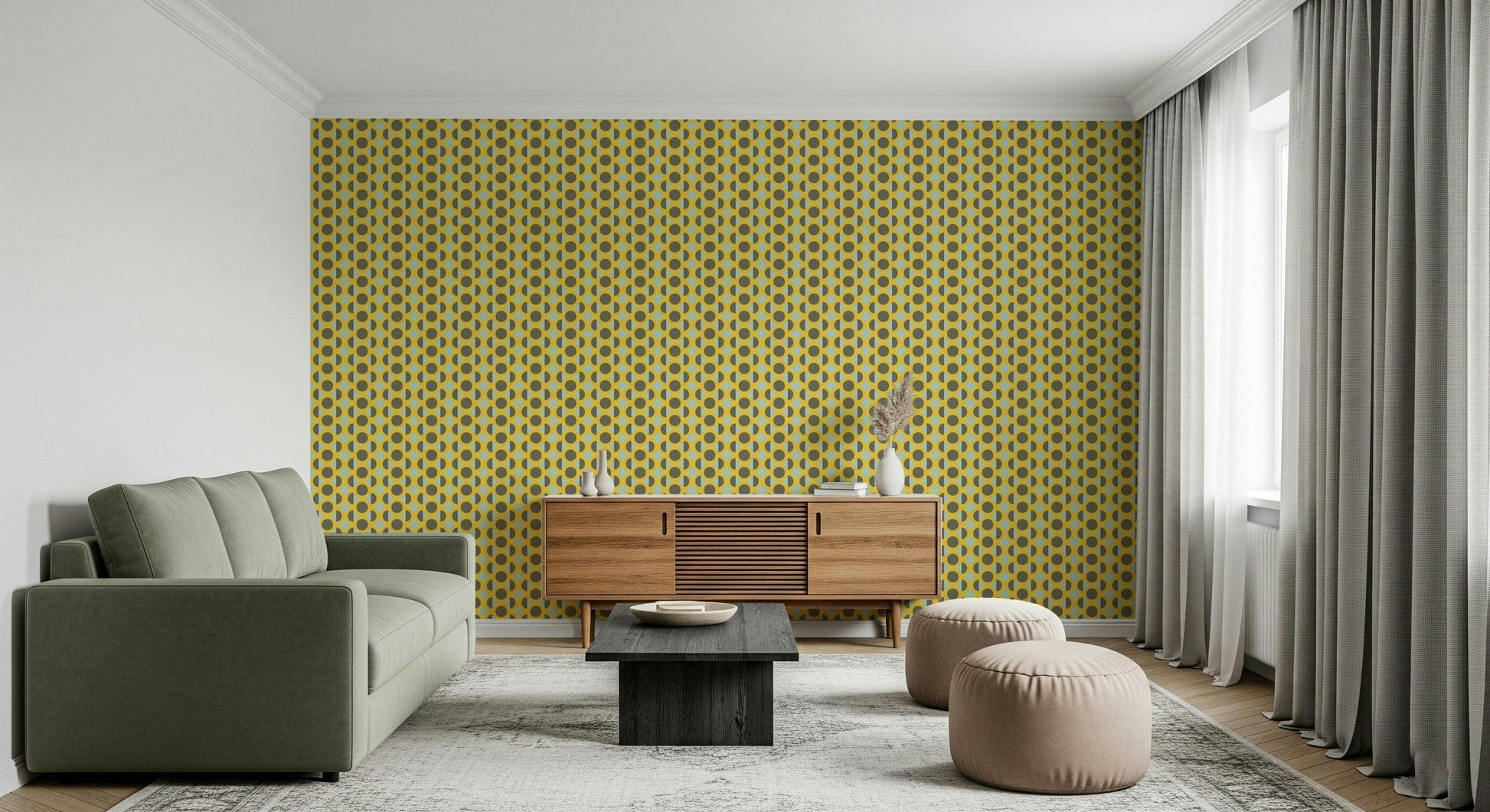 Chic circular repeating Mod Circle Pop wall mural.