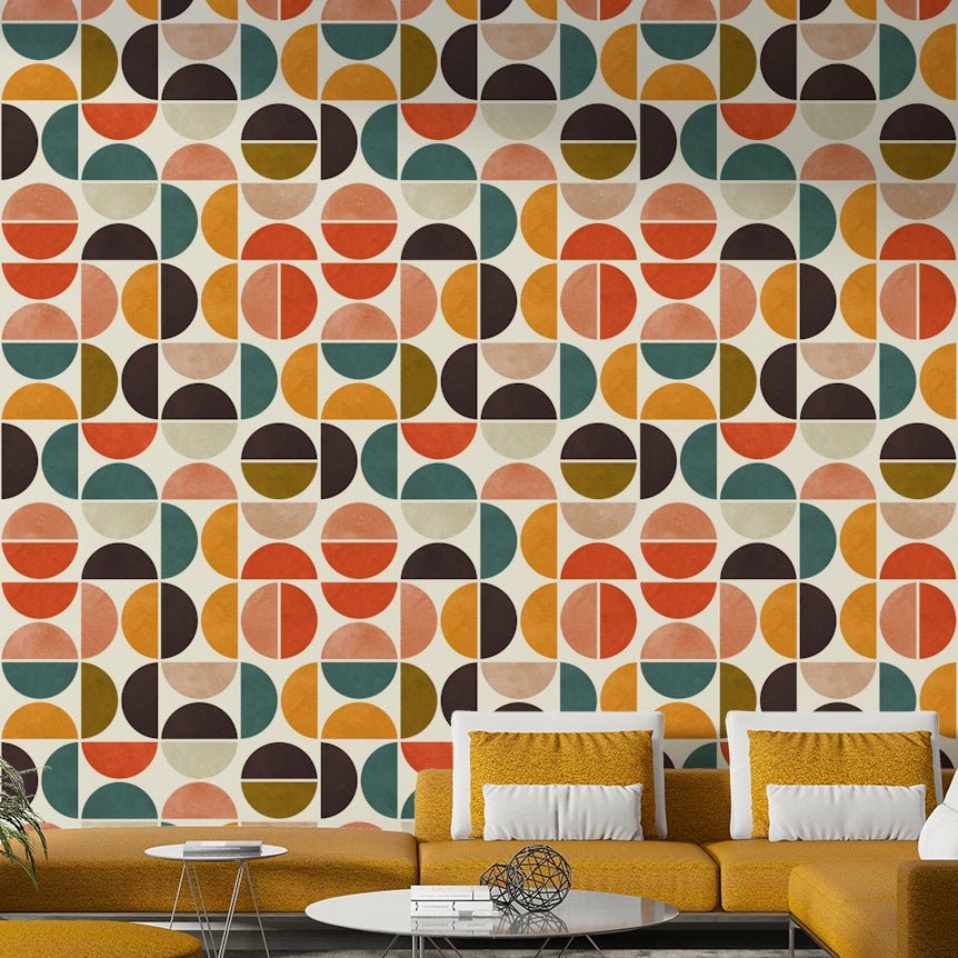 The wallpaper is applied seamlessly, giving the wall a uniform look.

