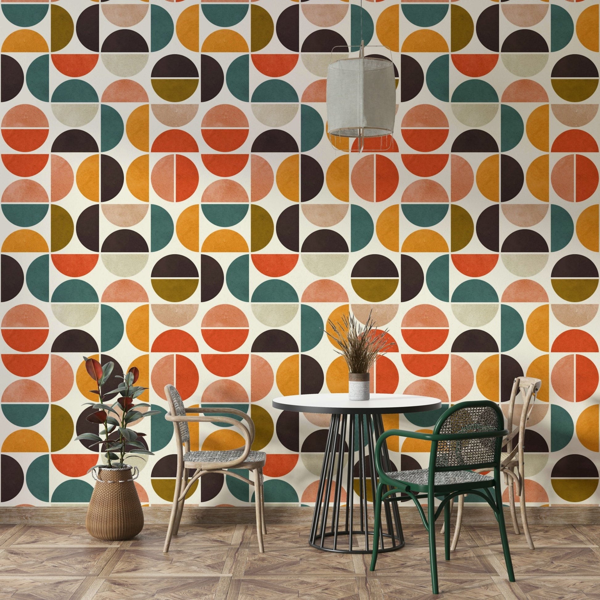 The wall mural is installed on a living room feature wall.

