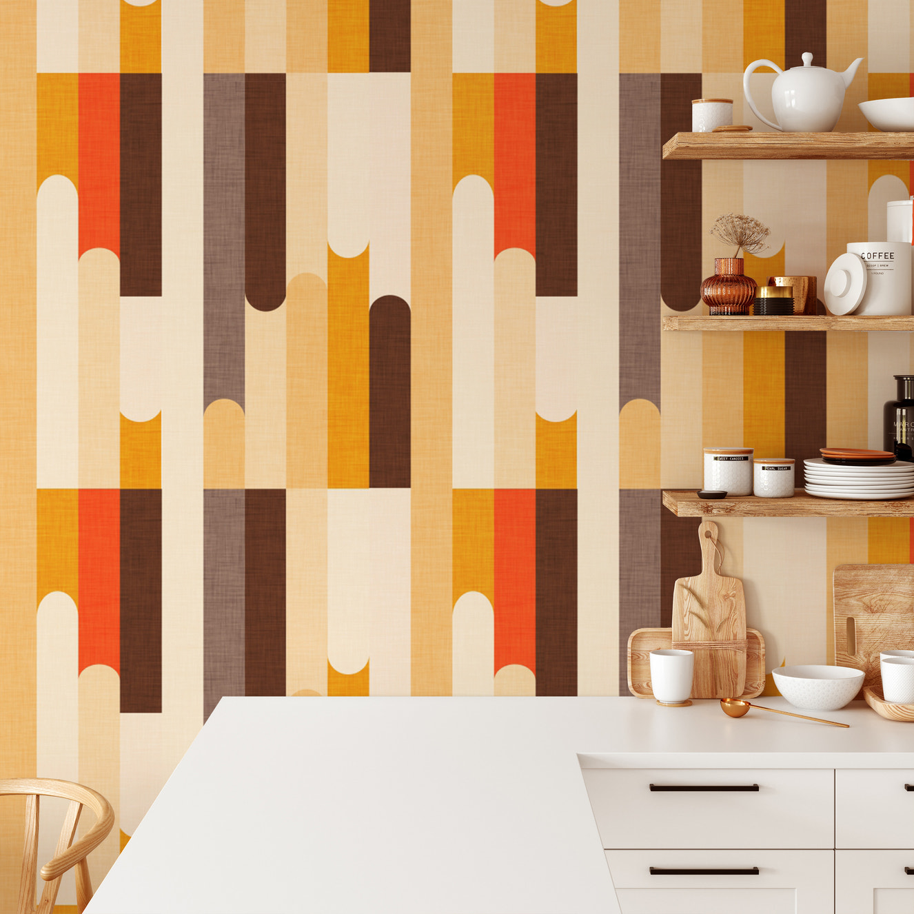 Retro color block mural with vibrant tones
