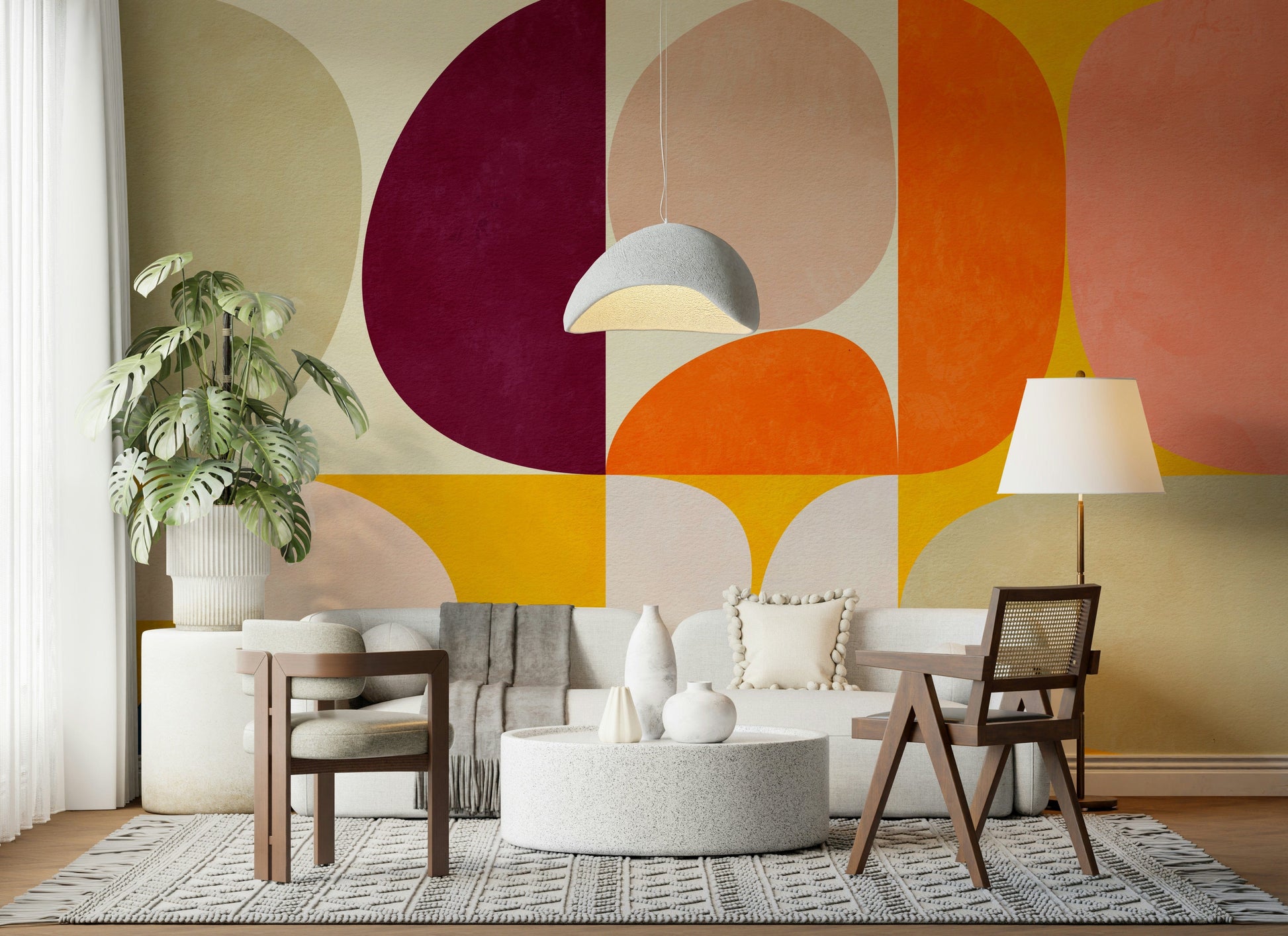 A beautiful modern art wall mural for a living room.