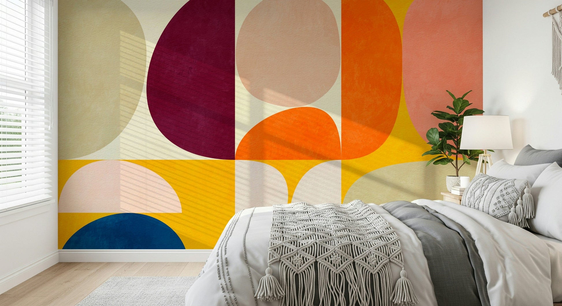 A contemplative fluid design wallpaper mural for a feature wall.