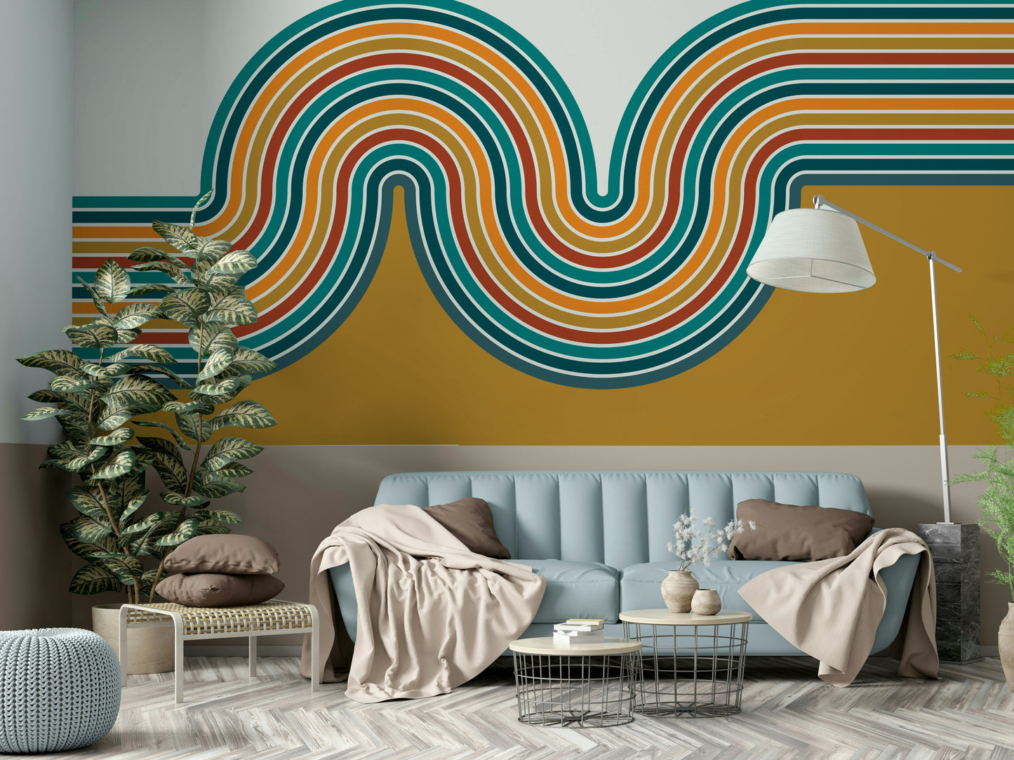Retro Curvy Lines 2 Wall Mural