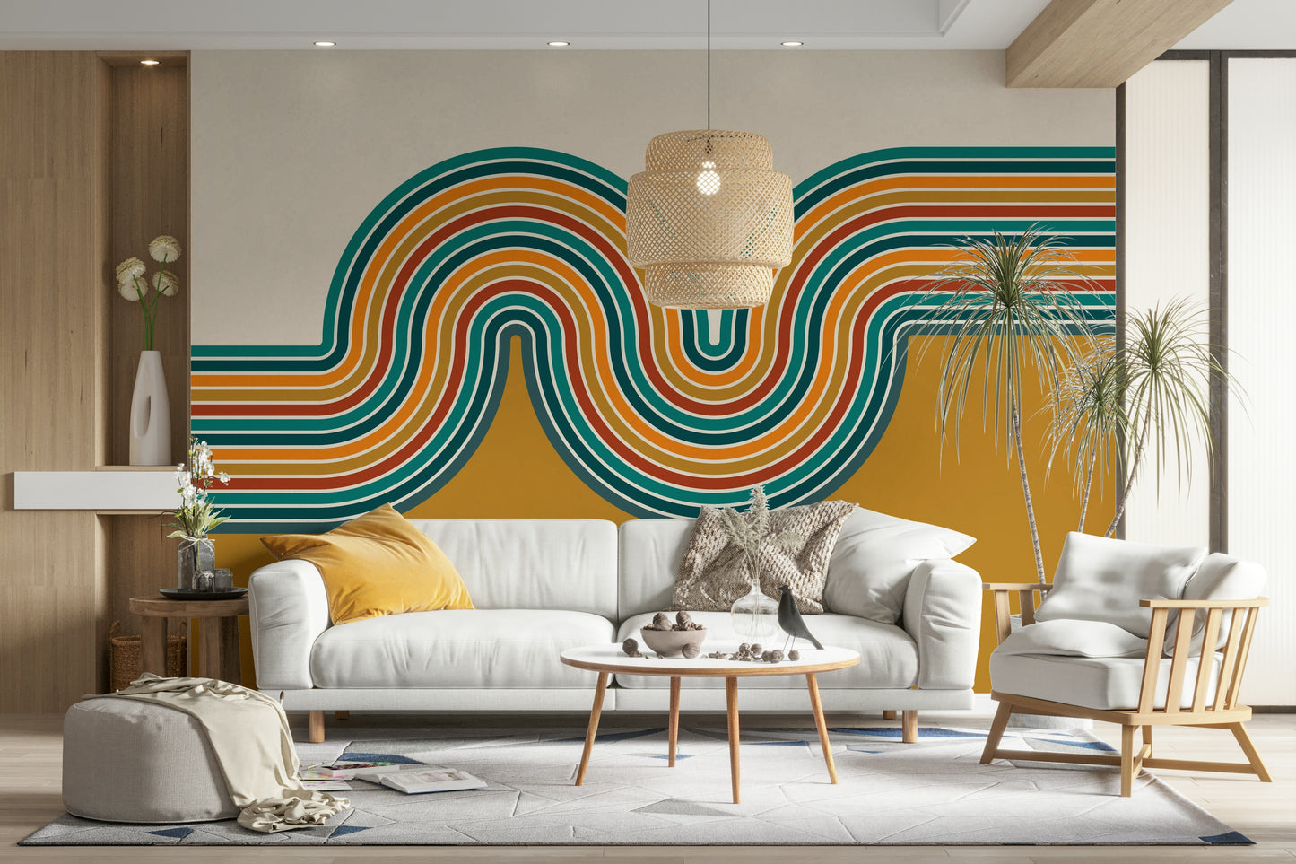 Retro Curvy Lines 2 Wall Mural