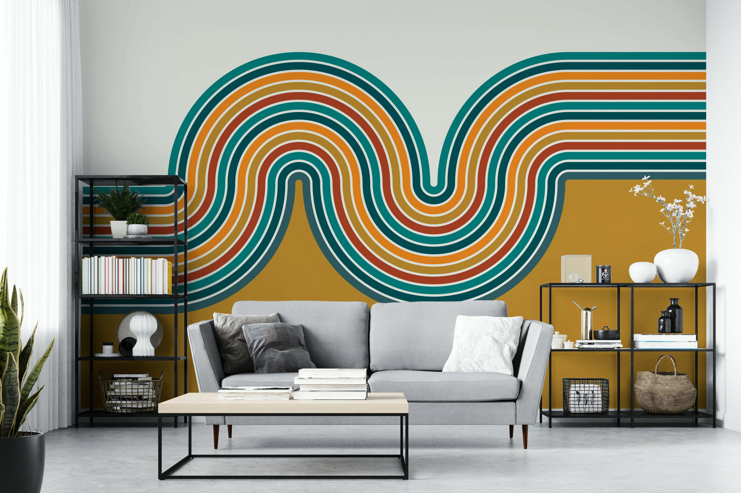 Retro Curvy Lines 2 Wall Mural