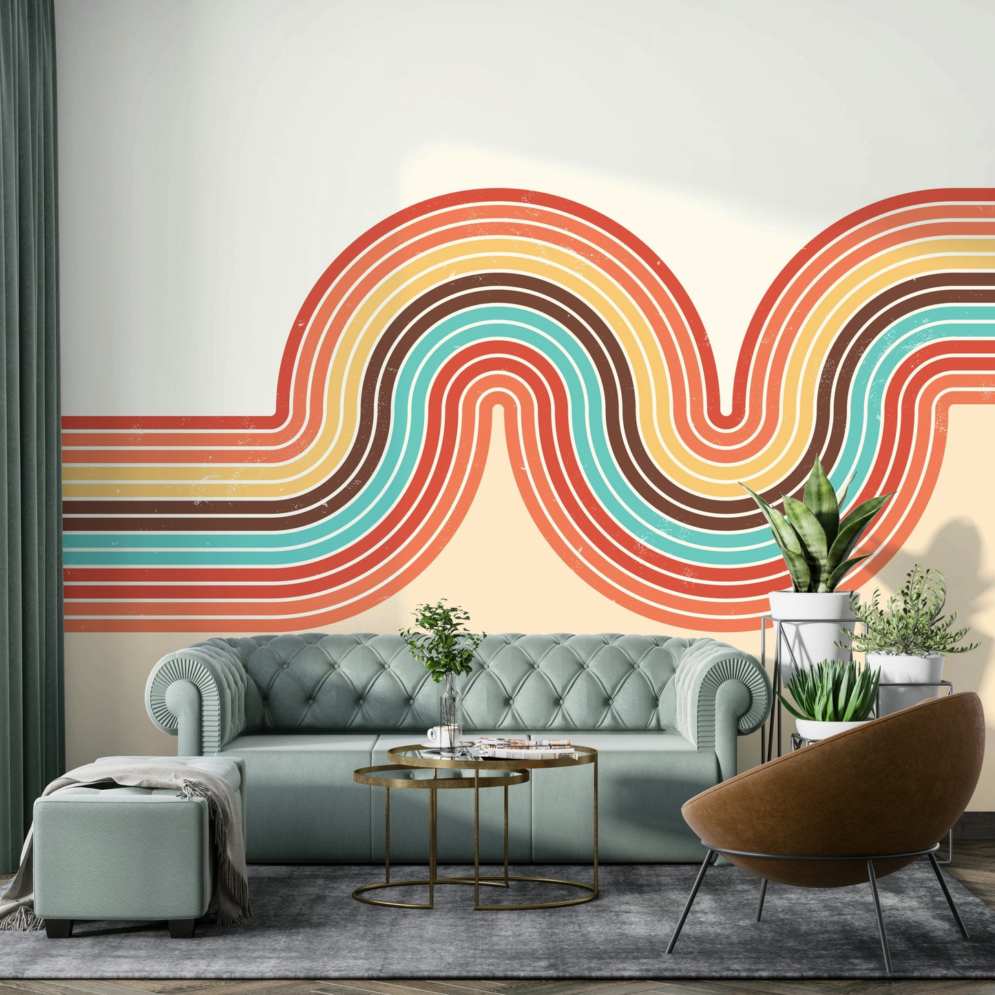 Retro Curvy Lines 3 Wall Mural