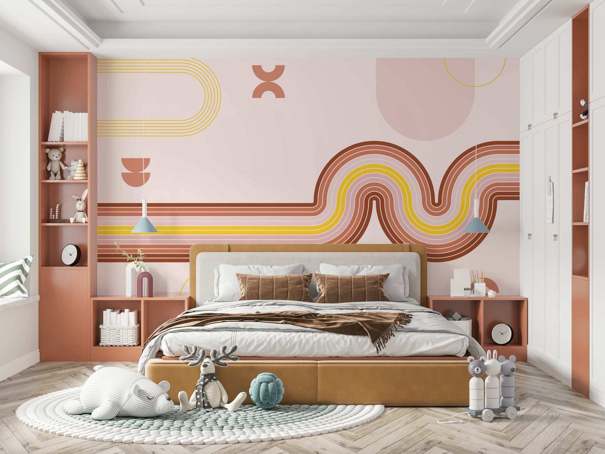 Retro Boho Wallpaper with Curved Shapes

