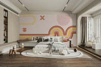 Neutral Retro Boho Curvy Lines Mural

