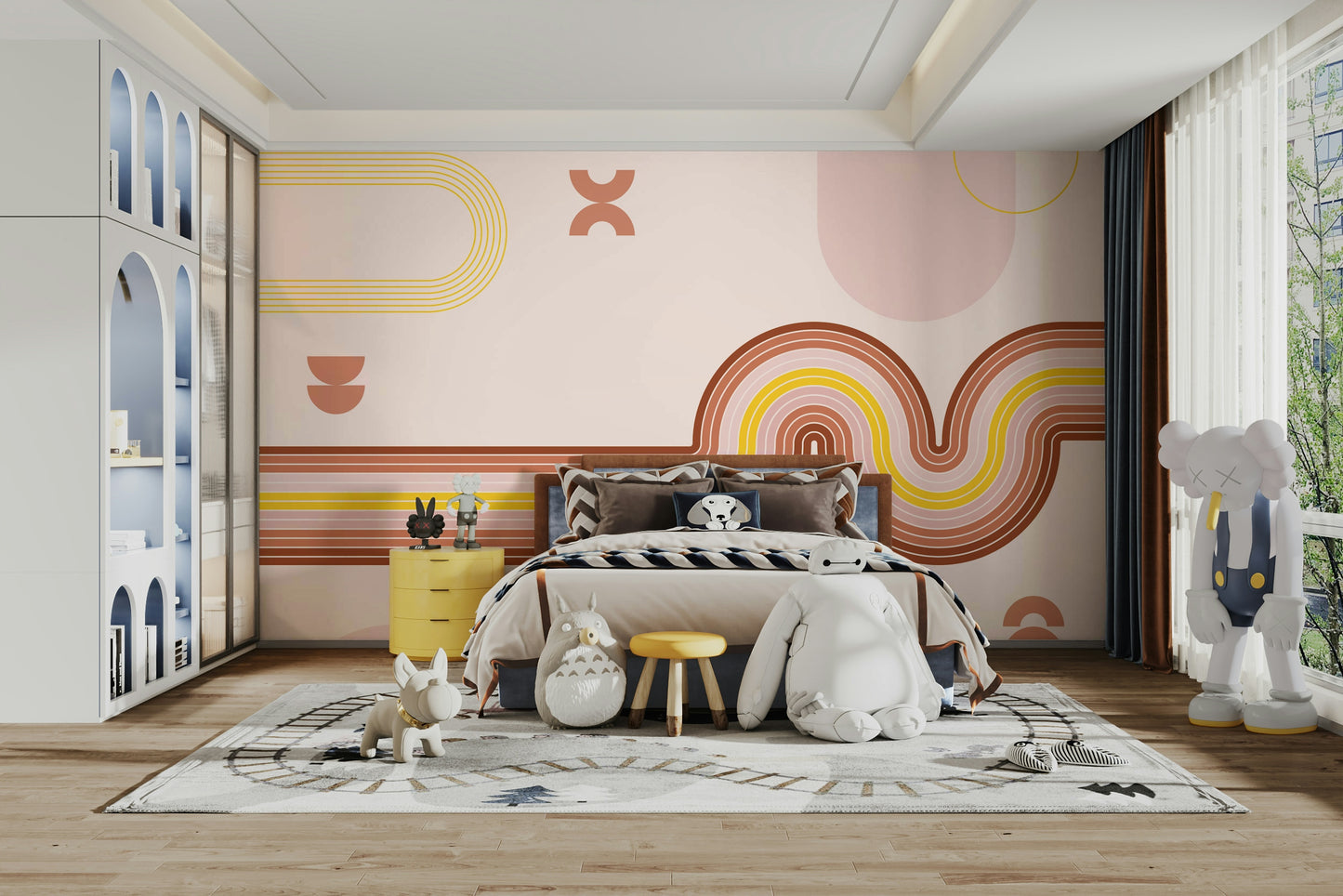 Retro Curvy Line Mural with Boho Vibes

