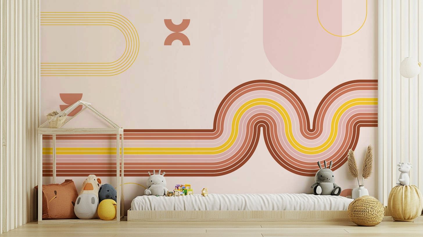 Warm Tone Retro Curvy Lines Wall Art

