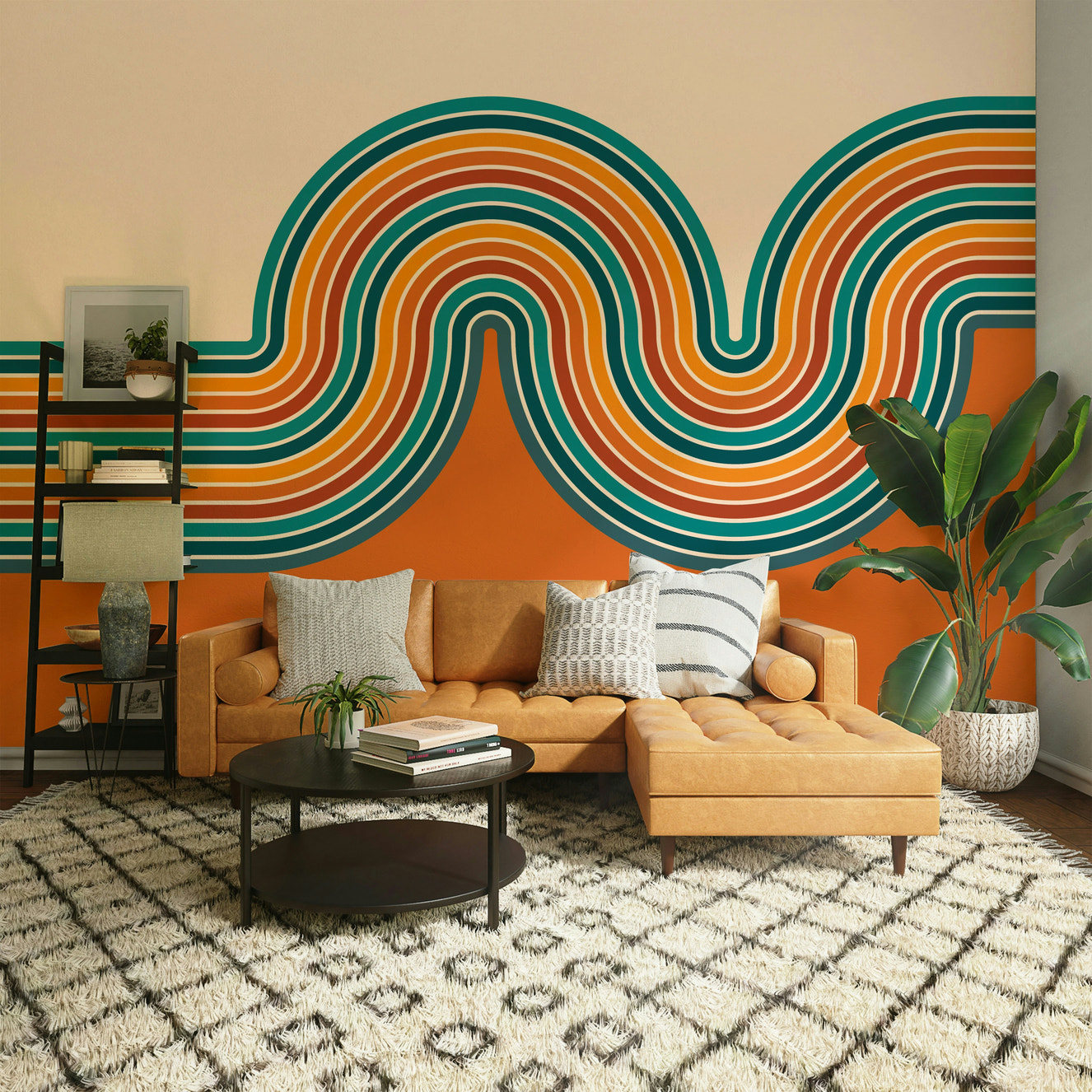 Retro Curvy Lines Wall Mural