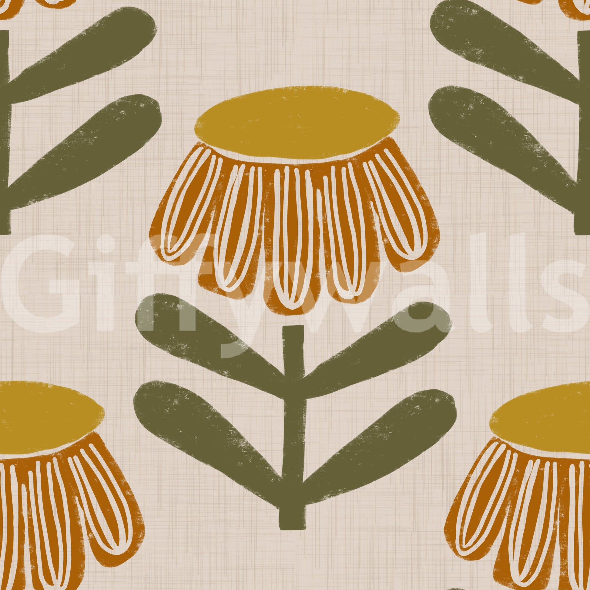 Mustard and cream wall mural


