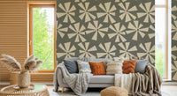 Retro modern wallpaper showcasing radiating petal shapes arranged in a lively pattern.