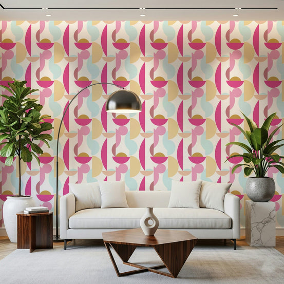 Retro blush geometric wallpaper with pink shapes