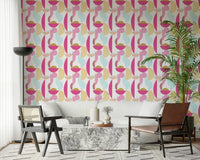 Mid century modern wallpaper in blush and beige