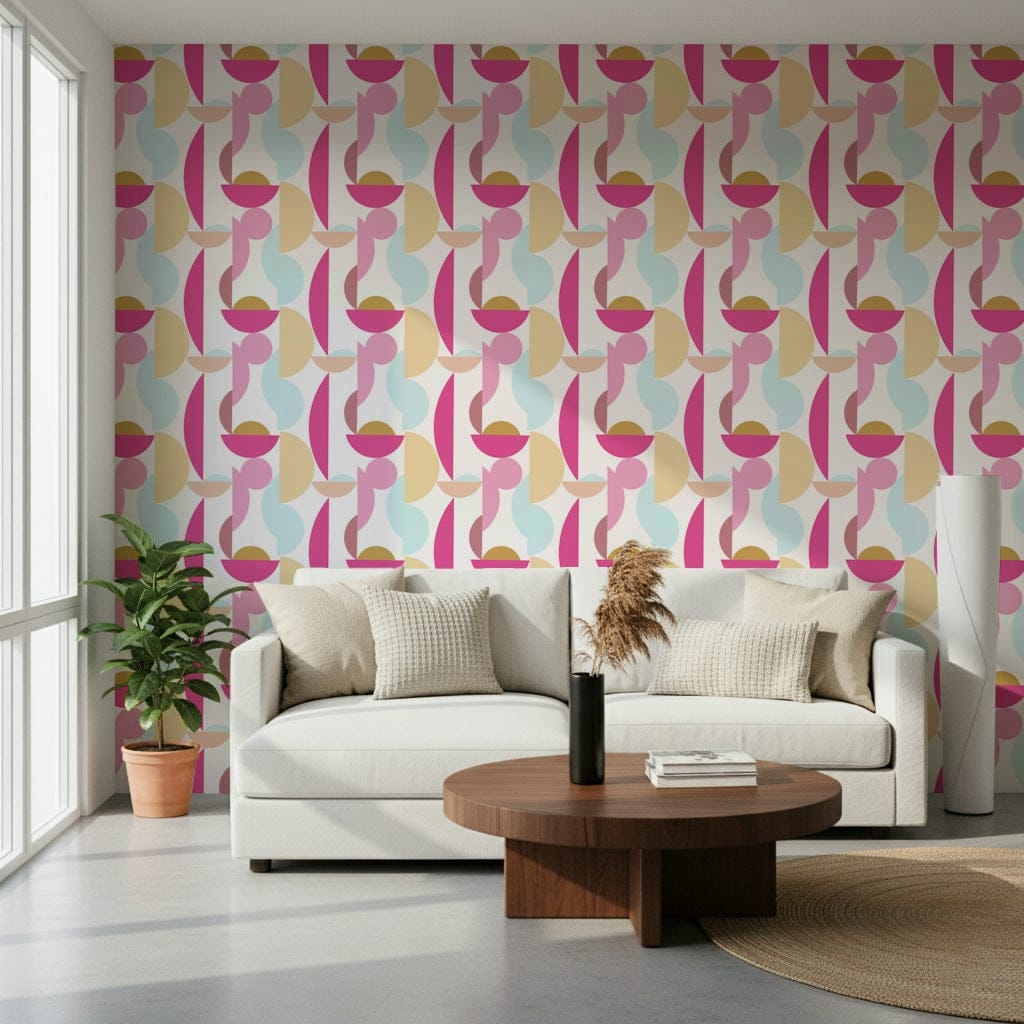 Chic blush and cream geometric wallpaper pattern
